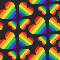 Seamless pattern with hearts in rainbow colors on black background. Peaceful and equality concept. hand drawn illustration for Pride month vector