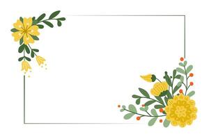 Greeting card template with flowers in flat simple style. Horizontal floral banner for social media or invitation for wedding, anniversary or birthday. Modern abstract hand drawn flowers isolated vector