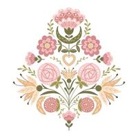 Symmetrical abstract floral composition in vintage fantasy style. flat hand drawn illustration in boho folk style and muted colors isolated on white background vector