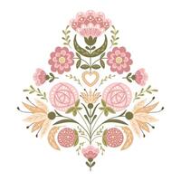 simétrico resumen floral composición en Clásico fantasía estilo. plano mano dibujado ilustración en boho gente estilo y apagado colores aislado en blanco antecedentes vector