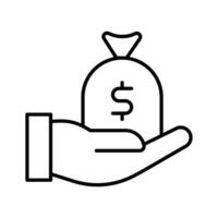 Money bag holding hand, savings icon in trendy style, premium design vector