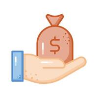 Money bag holding hand, savings icon in trendy style, premium design vector