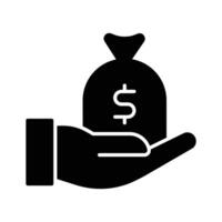 Money bag holding hand, savings icon in trendy style, premium design vector