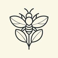 A black and white minimalist drawing of a bee resting on a flower, set against a white background, A minimalist laundromat design boasting state-of-the-art washing machines vector