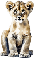 Watercolor painting of a cute lion cub. Ai-generated. png