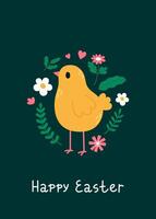contento Pascua de Resurrección tarjeta con polluelo. plano ilustración. vector