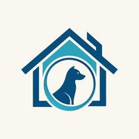 A dog is inside a wooden dog house, An abstract representation of a home with a pet inside, minimalist logo vector
