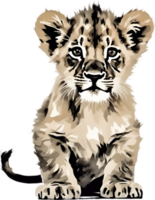 Watercolor painting of a cute lion cub. Ai-generated. png