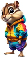 A cute chipmunk in a colorful tracksuit. AI-Generated. png