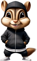 A cute chipmunk in a colorful tracksuit. AI-Generated. png