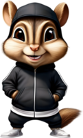 A cute chipmunk in a colorful tracksuit. AI-Generated. png