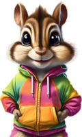 A cute chipmunk in a colorful tracksuit. AI-Generated. png