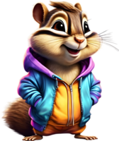 A cute chipmunk in a colorful tracksuit. AI-Generated. png