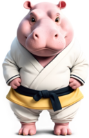 A cute fat hippo wearing a karate costume. png