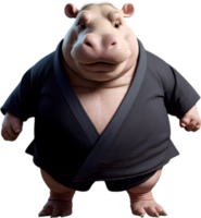 une mignonne graisse hippopotame portant une karaté costume. png