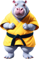 A cute fat hippo wearing a karate costume. png