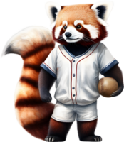 A cute red panda wearing a baseball uniform. AI-Generated. png