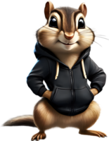 A cute chipmunk in a colorful tracksuit. AI-Generated. png