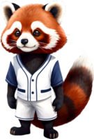 A cute red panda wearing a baseball uniform. AI-Generated. png