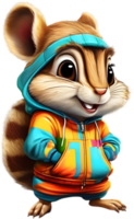 A cute chipmunk in a colorful tracksuit. AI-Generated. png