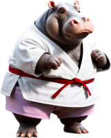 en söt fett flodhäst bär en karate kostym. png