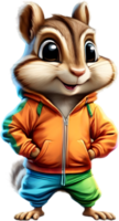 A cute chipmunk in a colorful tracksuit. AI-Generated. png