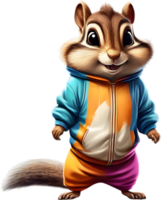 A cute chipmunk in a colorful tracksuit. AI-Generated. png