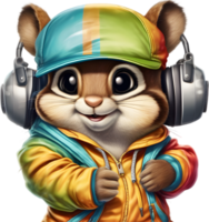 A cute chipmunk in a colorful tracksuit. AI-Generated. png