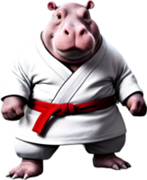 A cute fat hippo wearing a karate costume. png