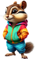 A cute chipmunk in a colorful tracksuit. AI-Generated. png