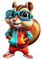 A cute chipmunk in a colorful tracksuit. AI-Generated. png