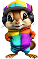 A cute chipmunk in a colorful tracksuit. AI-Generated. png