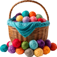 a basket overflowing with colorful yarn balls. Ai-generated. png