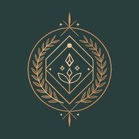 A minimalist emblem in gold and black colors set against a green background, Design a minimalist emblem for an ethical jewelry brand, minimalist logo vector