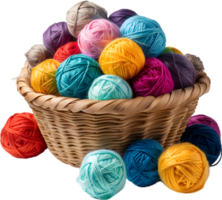 a basket overflowing with colorful yarn balls. Ai-generated. png