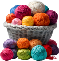 a basket overflowing with colorful yarn balls. Ai-generated. png