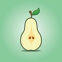Whole green pear and half slice illustration design vector