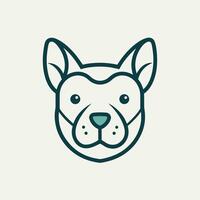 un moderno logo presentando un minimalista contorno de un perros rostro, un futurista interpretación de un kayac flotante mediante un luces de neón paisaje urbano vector