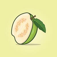 Summer tropical fruits for healthy lifestyle. Guava, whole fruit and half. Fruit illustration design vector