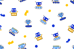 senza soluzione di continuità modello con elettronico cyborg e robot. gioco carattere. bambini isolato illustrazione su isolato sfondo. Perfetto per involucro carta tessile asilo png