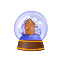 Kerstmis glas sneeuw wereldbol met Spar bomen en huis. besneeuwd Woud. Kerstmis platform podium. vakantie kaart. hand- getrokken illustratie png