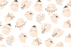 Seamless pattern with cartoon ghosts. Ghosts are cute. Halloween background. Cartoon design png
