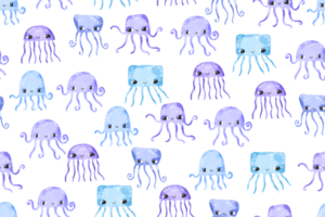 Seamless pattern with blue jellyfish. Underwater world and ocean animals. Background for children. Ideal for textiles, wrapping paper, children's room png