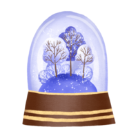 Christmas glass snow globe with fir trees. Snowy forest. Xmas platform podium. Holiday card. Hand drawn illustration png