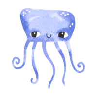 Funny blue jellyfish. Underwater sea life Simple drawing in Scandinavian style. Hand drawn medusa illustration on isolated background png