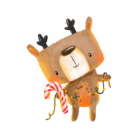 contento cartone animato cervo celebrare inverno vacanze con dolce caramella e decorativo ghirlanda. contento vacanze isolato mano disegnato illustrazione png