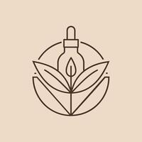 A bottle containing a leaf captured in a minimalist one-line drawing design, A minimalist logo featuring a single line drawing of a leaf vector