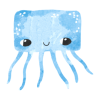 engraçado azul medusa. embaixo da agua mar vida simples desenhando dentro escandinavo estilo. mão desenhado medusa ilustração em isolado fundo png