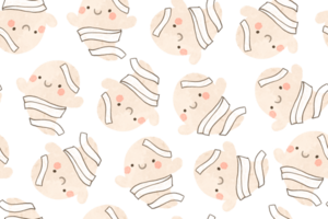 Seamless pattern with cartoon ghosts. Ghost mummy. Halloween background. Cartoon design png