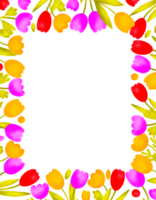 Botanical vertical frame with bright blooming flowers. Spring card for design and print. Invitation for children's party. Isolated card png